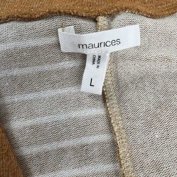 Maurices Mixer Cardigan Size Large Tan White Plaid Striped Long Sleeve - Picture 9 of 10